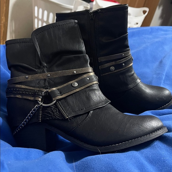 Black Ankle Boots with Strap Detail - Picture 2 of 4